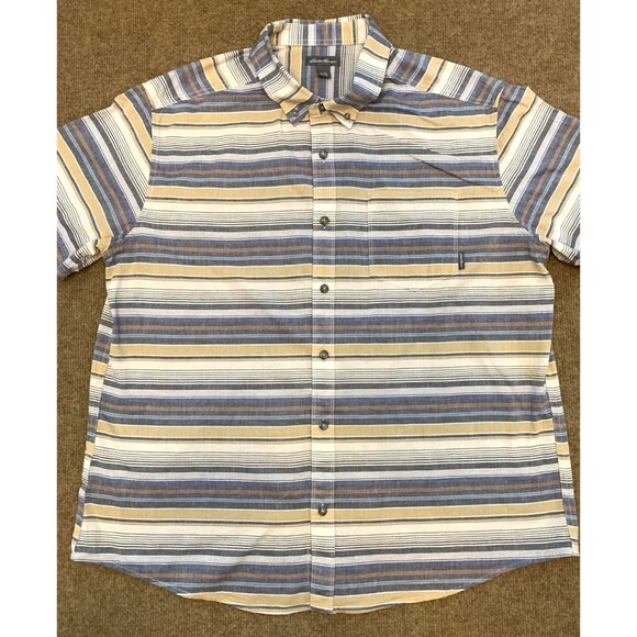 Eddie Bauer Shirt Mens XL Button Down Short Sleeve Striped Cotton Twill Camp - Picture 1 of 7